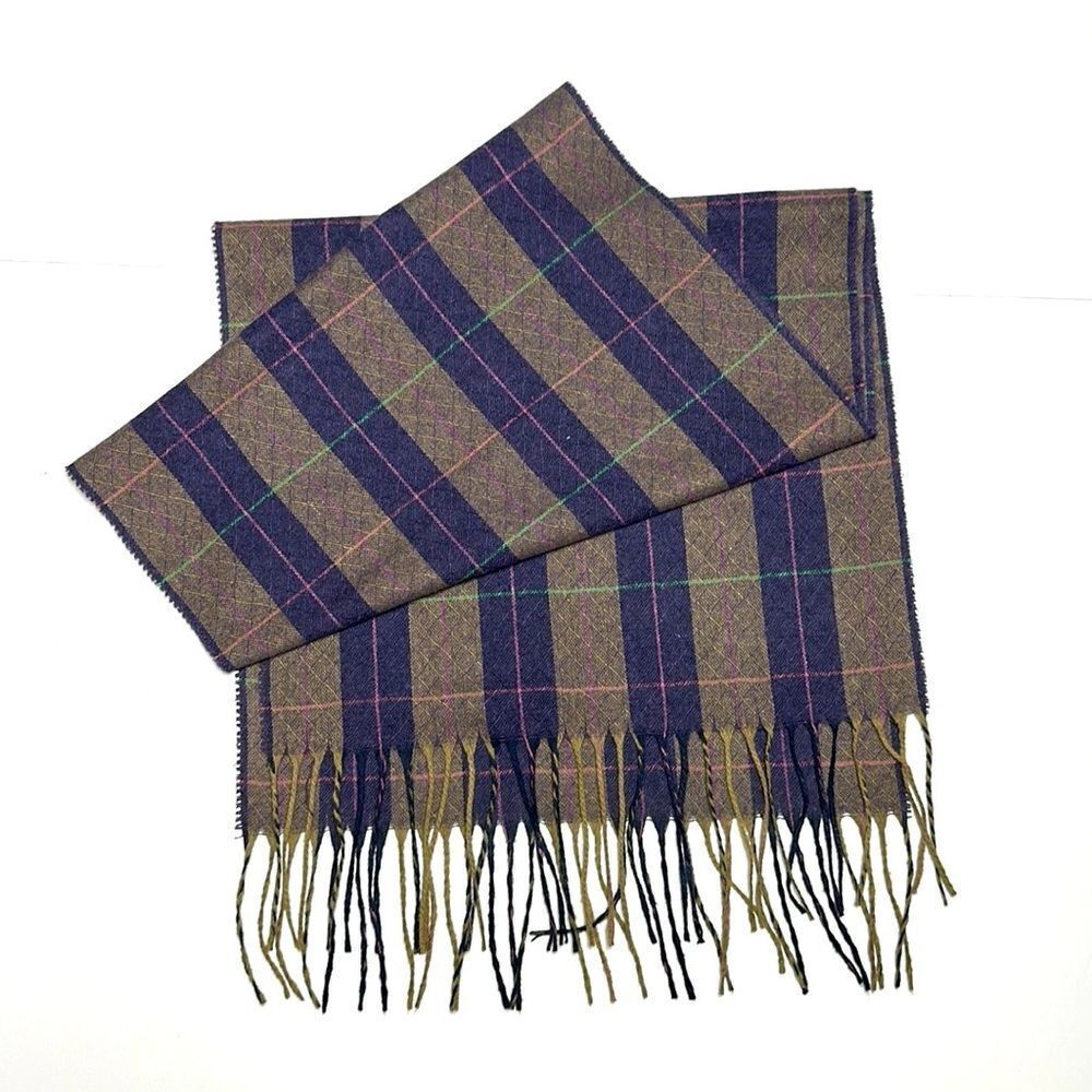 Vintage Lord & Taylor Wool (?) Striped Scarf Taupe Blue Men’s Women’s